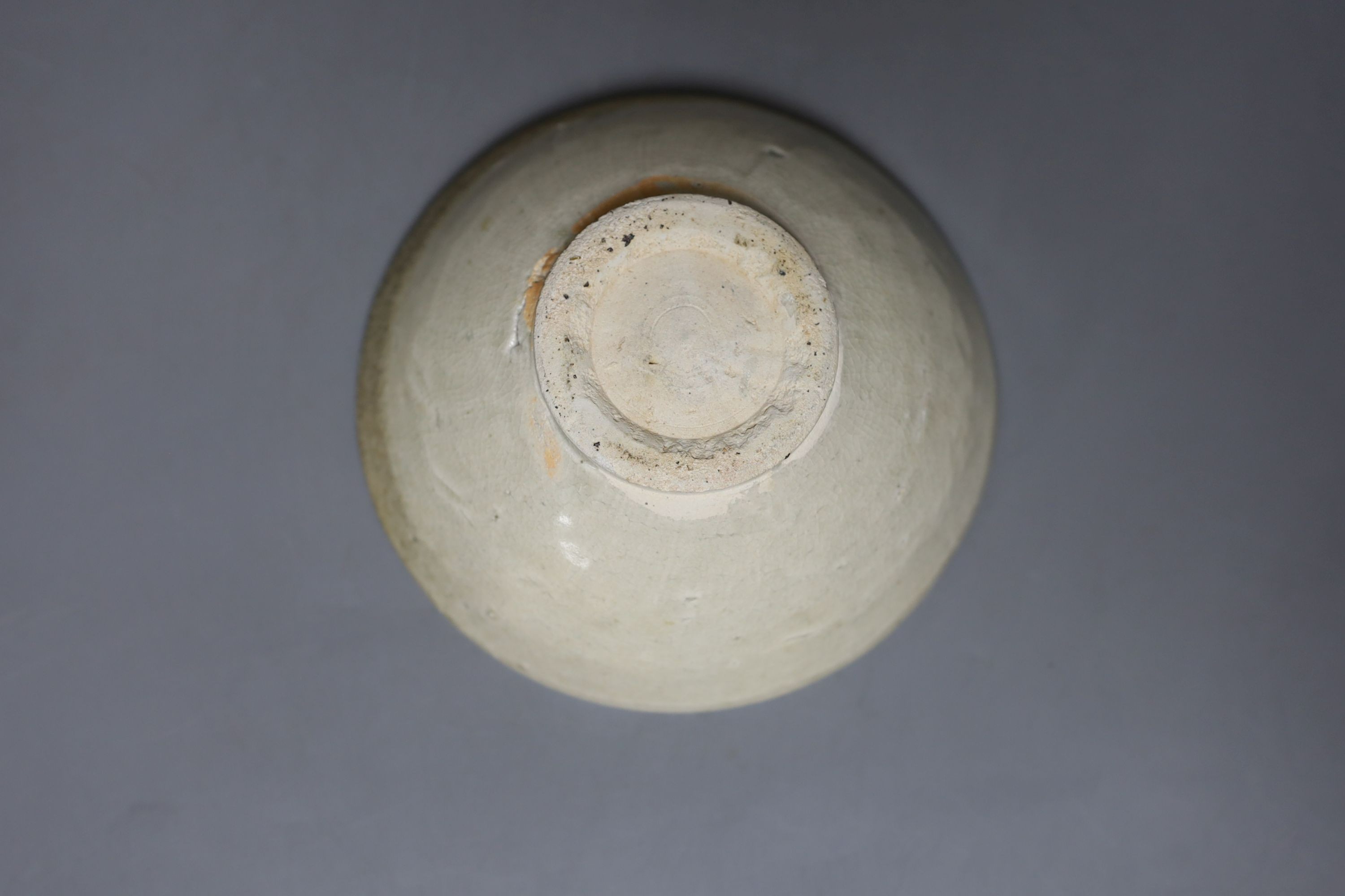 An 18th century Chinese export saucer dish, crackle glaze vase and a Qingbai bowl, diameter 15cm